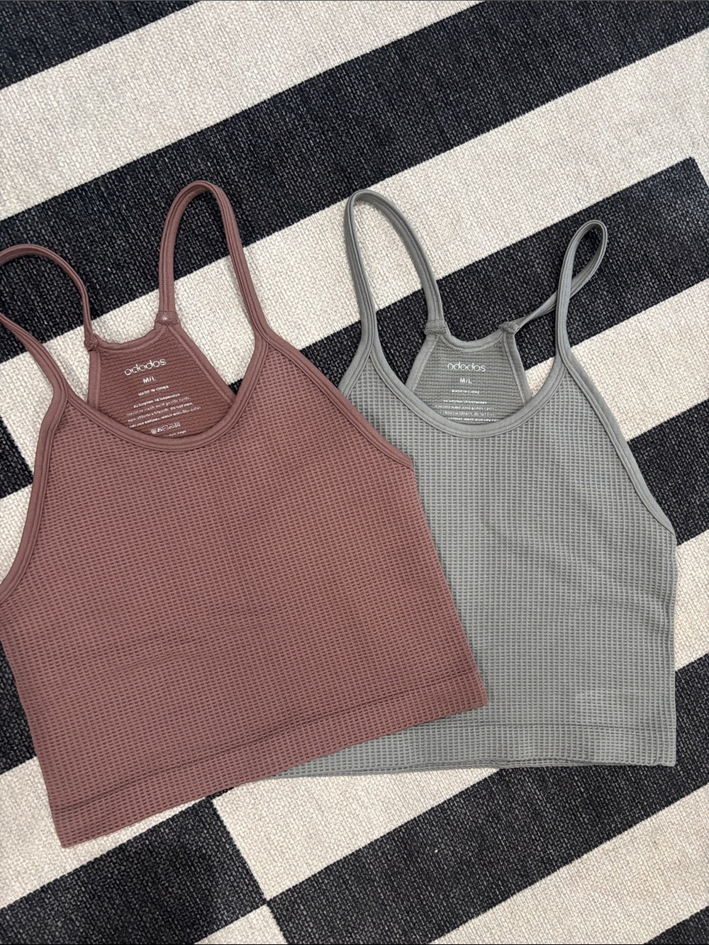 Workout waffle crop tank - mauve & gray